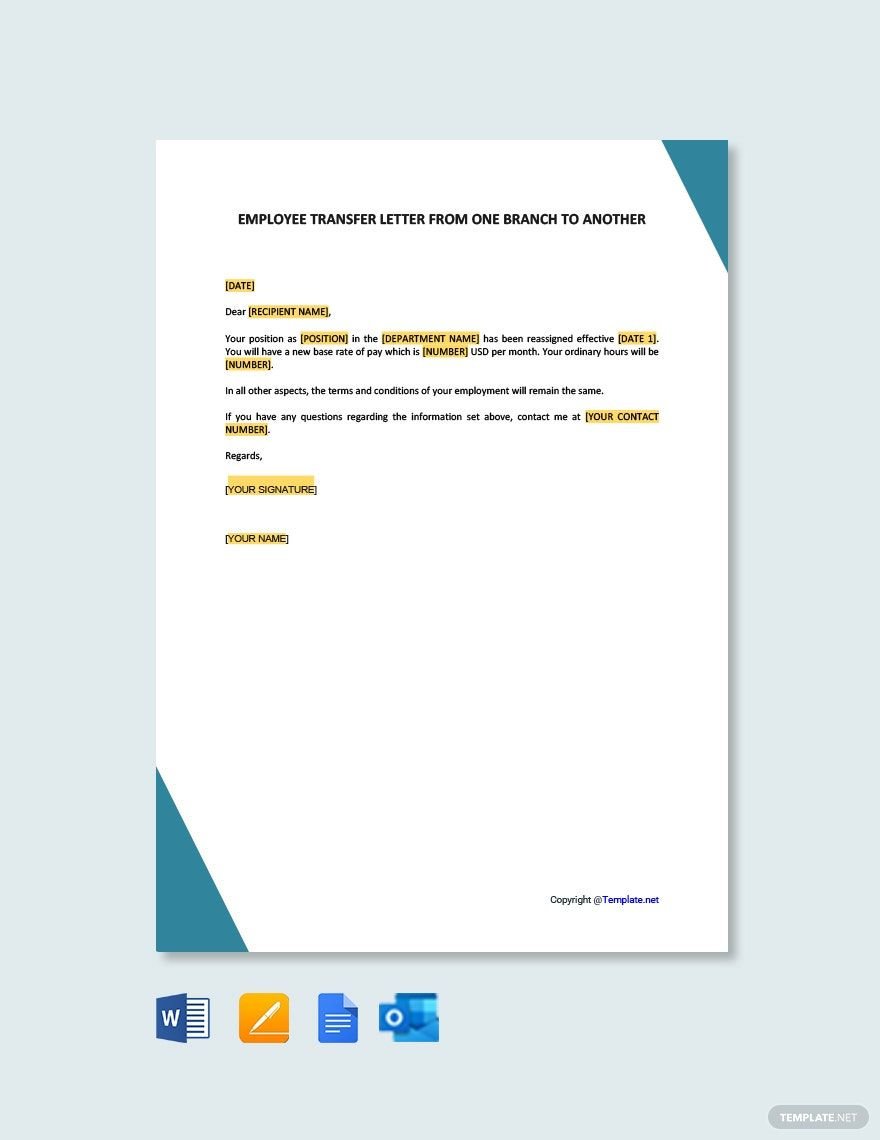 Employee Transfer Letter One Branch Another Template