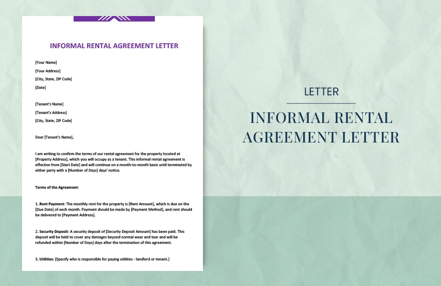 informal rental agreement letter in Word, Google Docs, Apple Pages