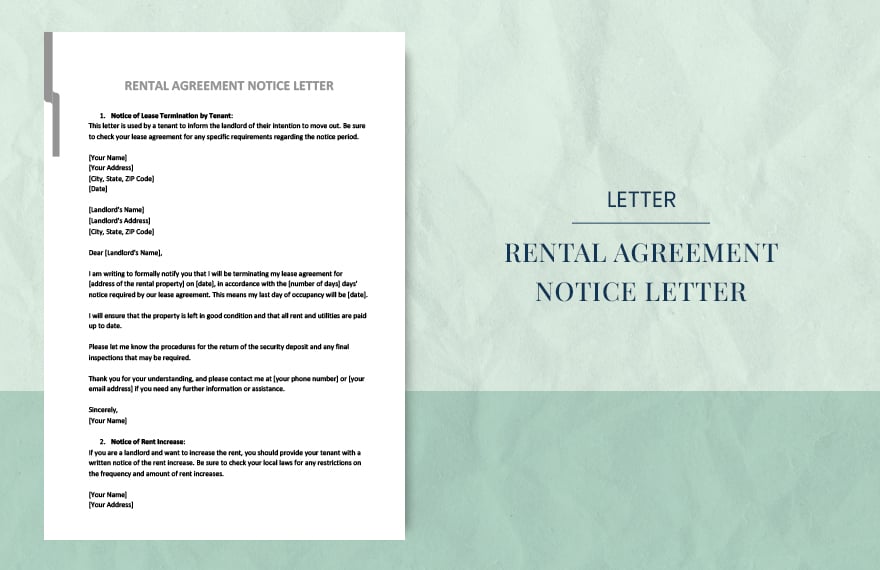 Free Rental agreement notice letter