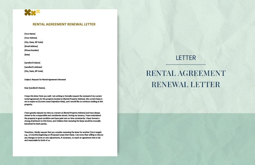 Rental agreement renewal letter in Word, Google Docs, Apple Pages
