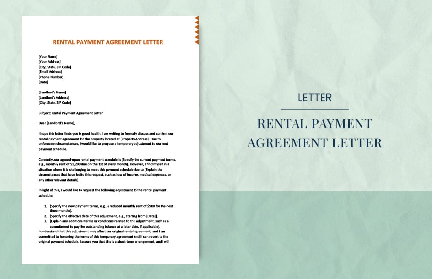 Rental payment agreement letter in Word, Google Docs, Apple Pages
