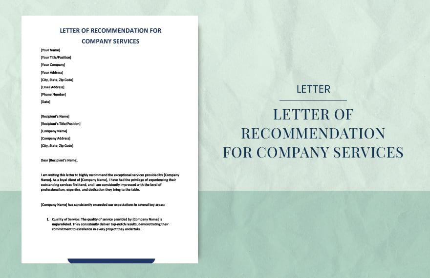 Letter of Recommendation For Company Services