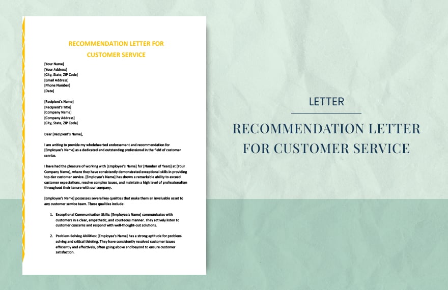 Recommendation letter for customer service