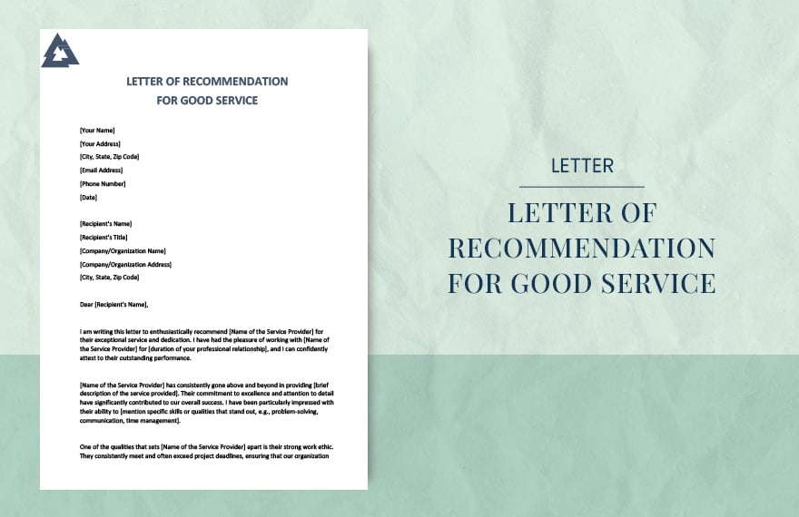 Letter of recommendation for good service