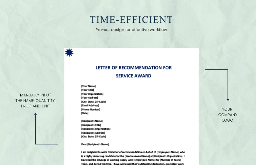Letter of recommendation for service award