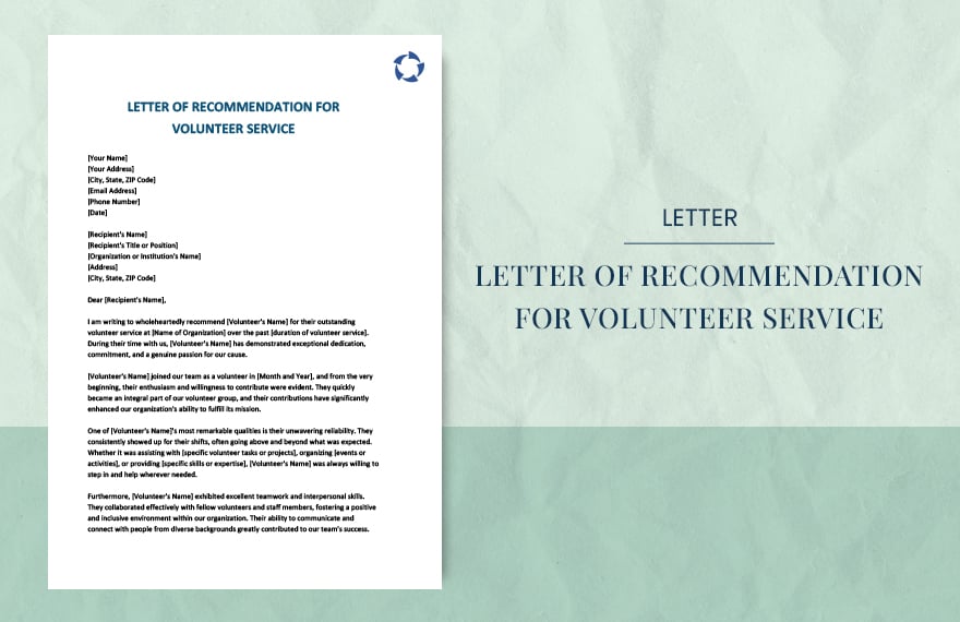 Letter of recommendation for volunteer service