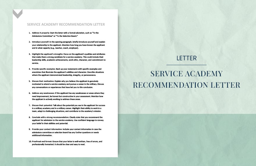 Free Service academy recommendation letter