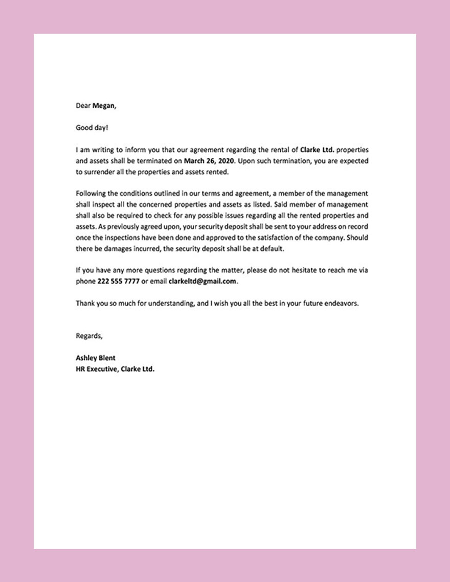 Rental Termination Letter Template