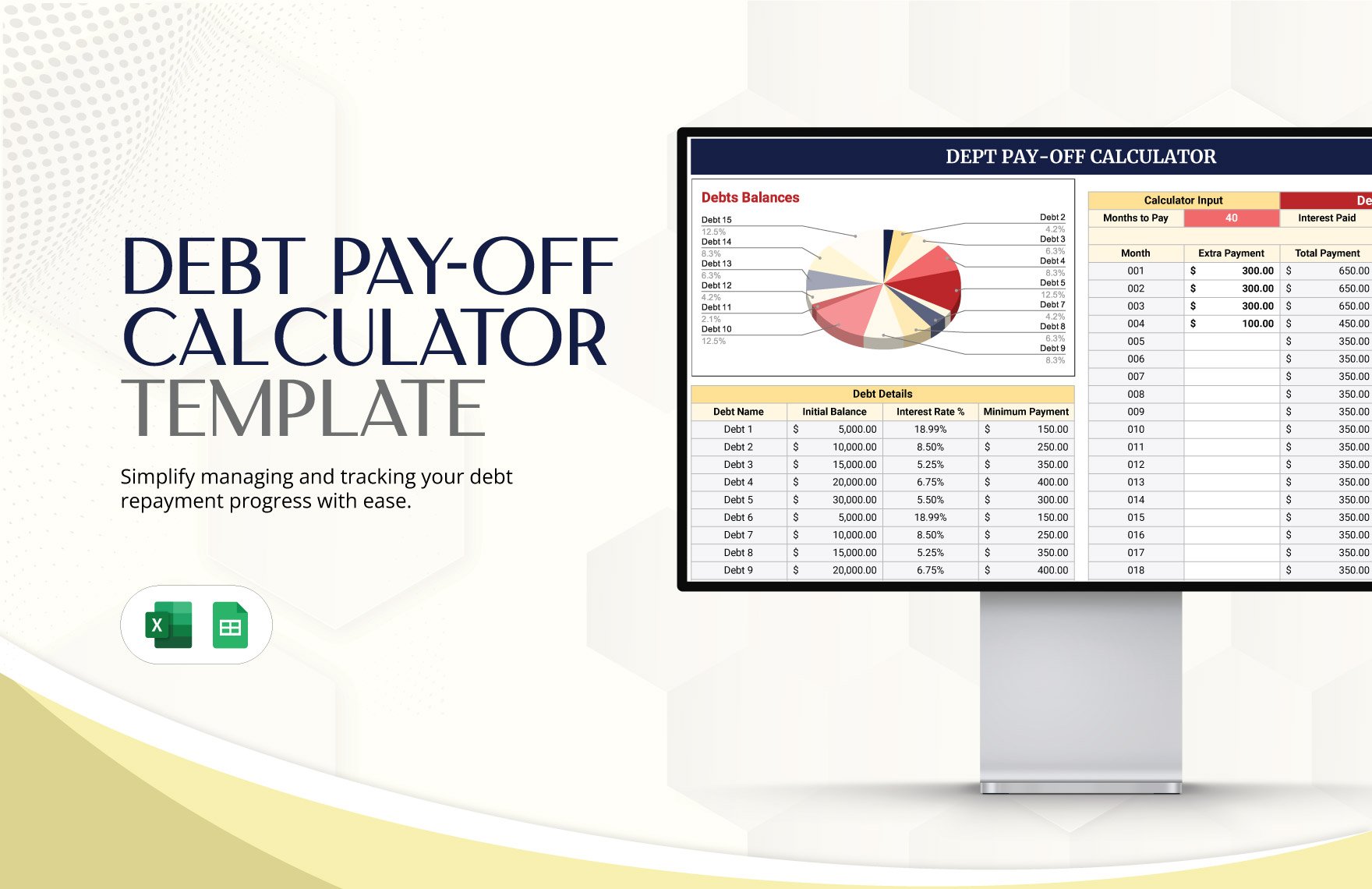 Debt Pay-Off Calculator Template in Excel, Google Sheets