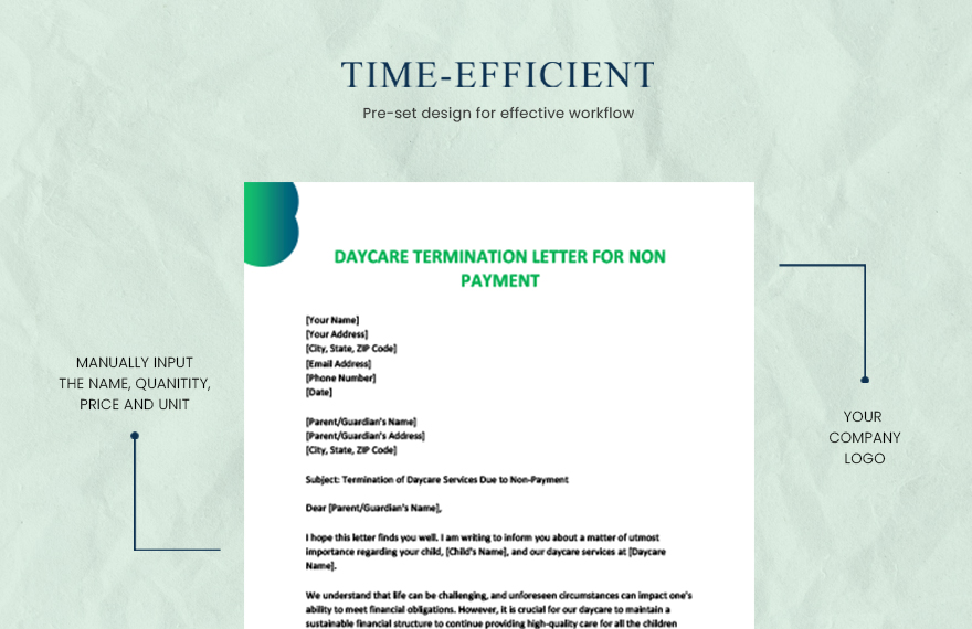 Daycare termination letter for non payment