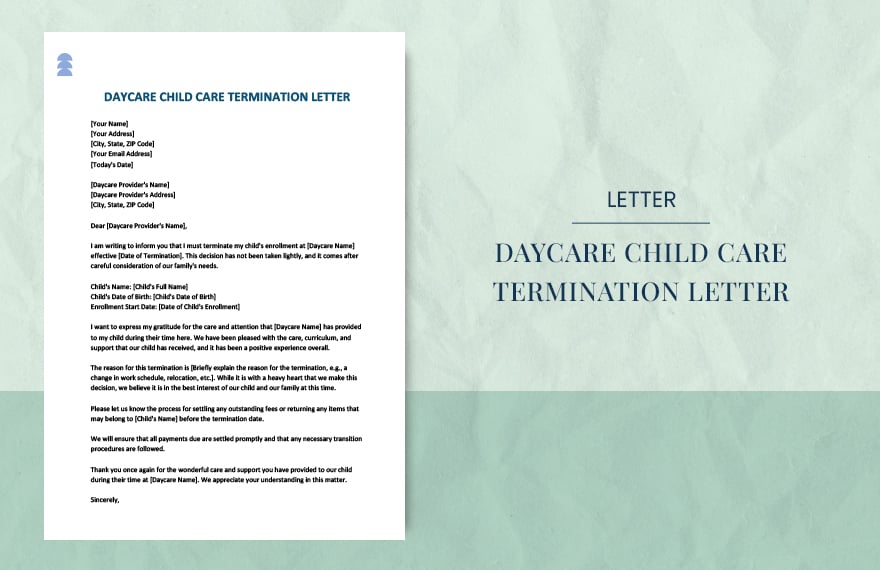 Daycare child care termination letter