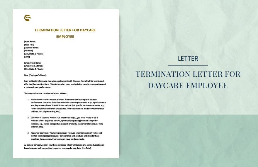Termination letter for daycare employee