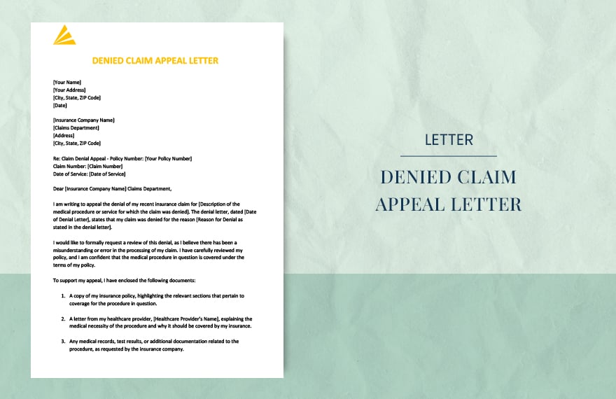 Denied Claim Appeal Letter in Word, Google Docs, Apple Pages