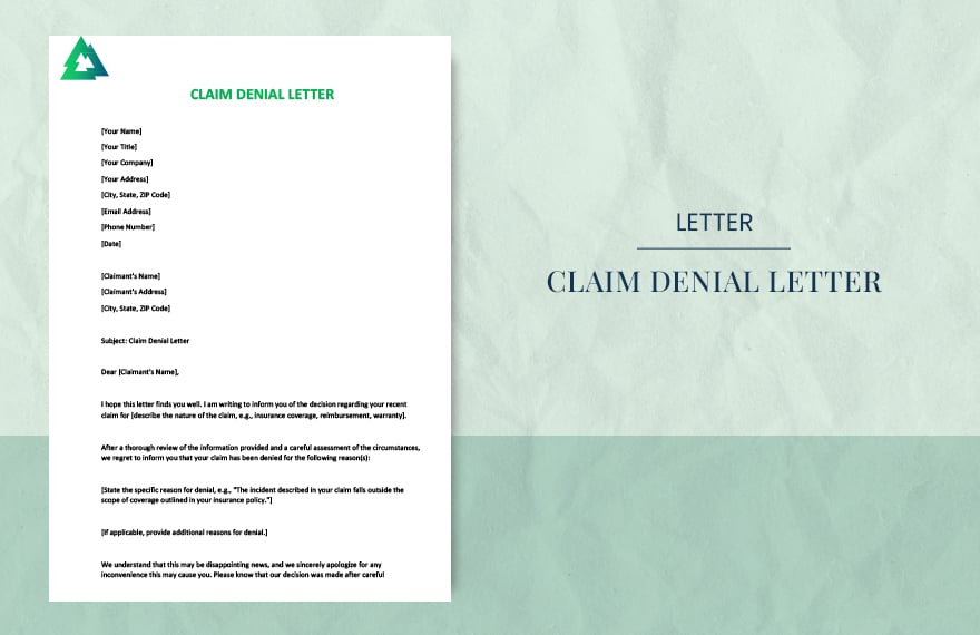 Claim denial letter in Word, Google Docs, Apple Pages
