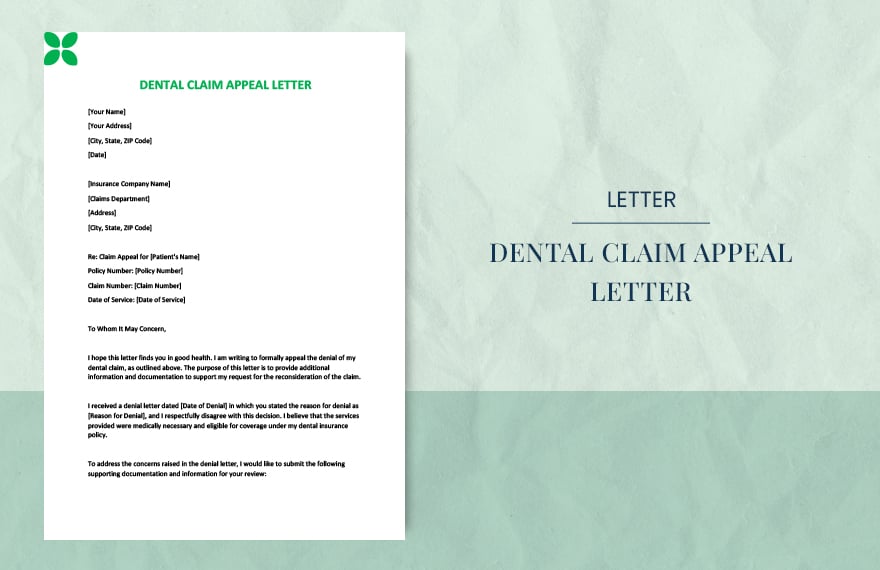 Free Dental claim appeal letter in Word, Google Docs, Apple Pages