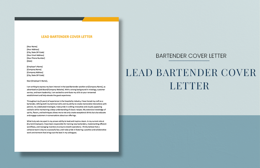 Lead Bartender Cover Letter in Word, Google Docs