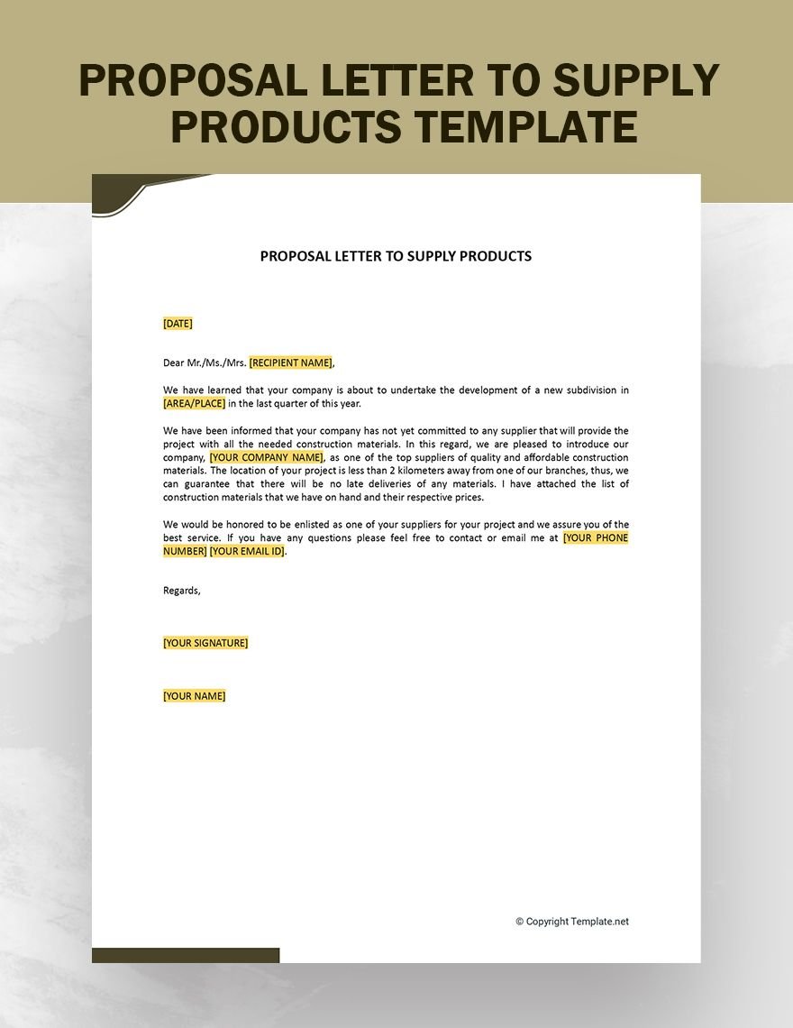 Proposal Letter to Supply Products Template