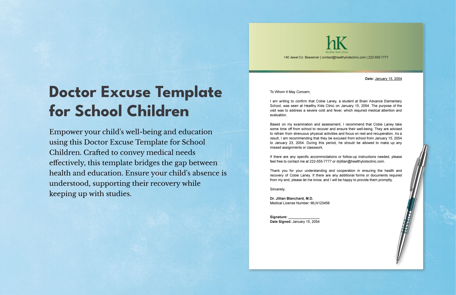 Doctor Excuse Template for School Children
