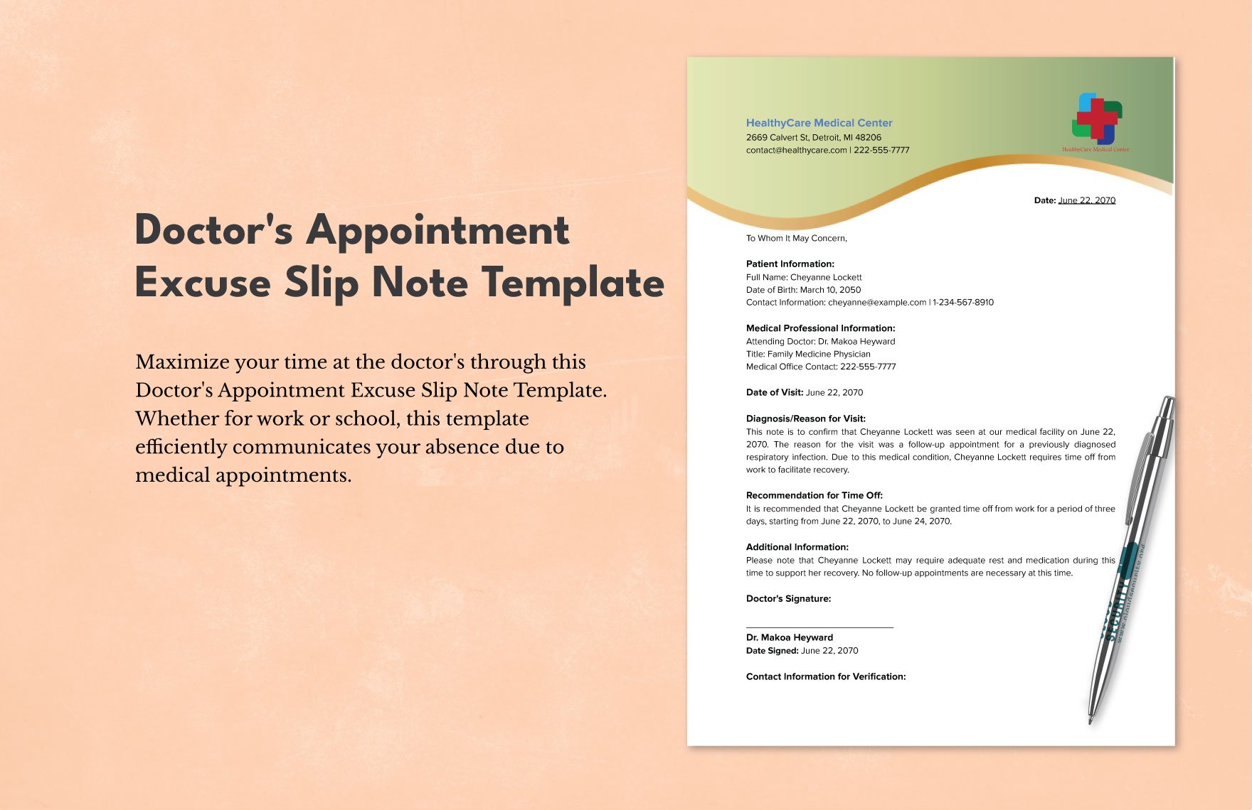 Doctor's Appointment Excuse Slip Note Template