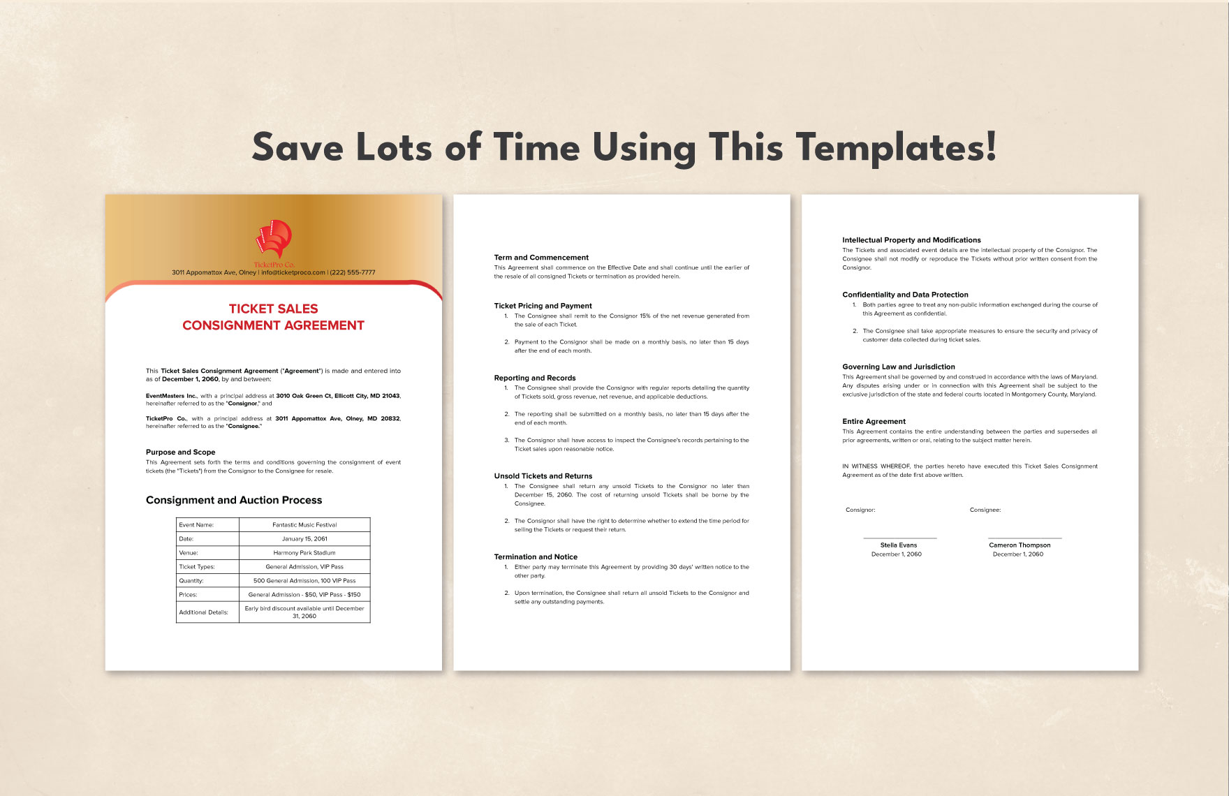 Ticket Sales Consignment Agreement Template