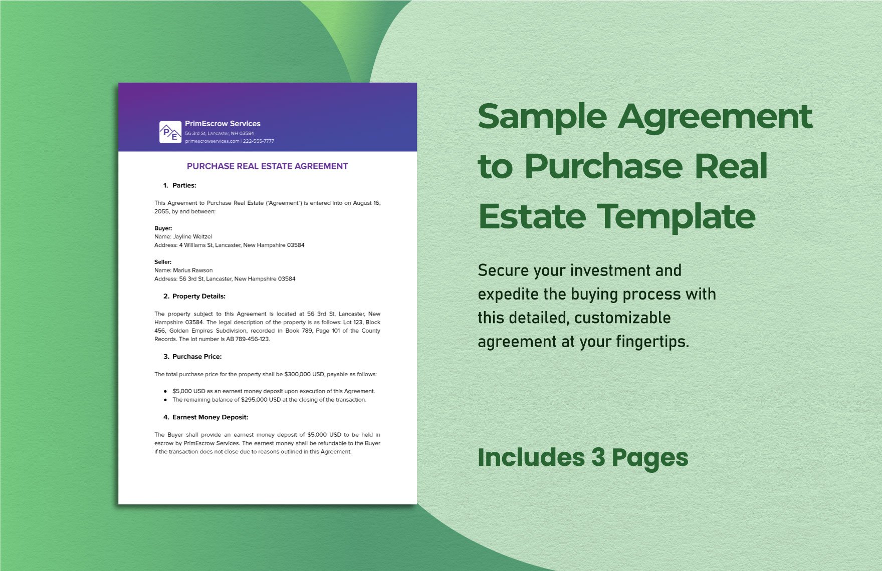 Sample Agreement to Purchase Real Estate Template