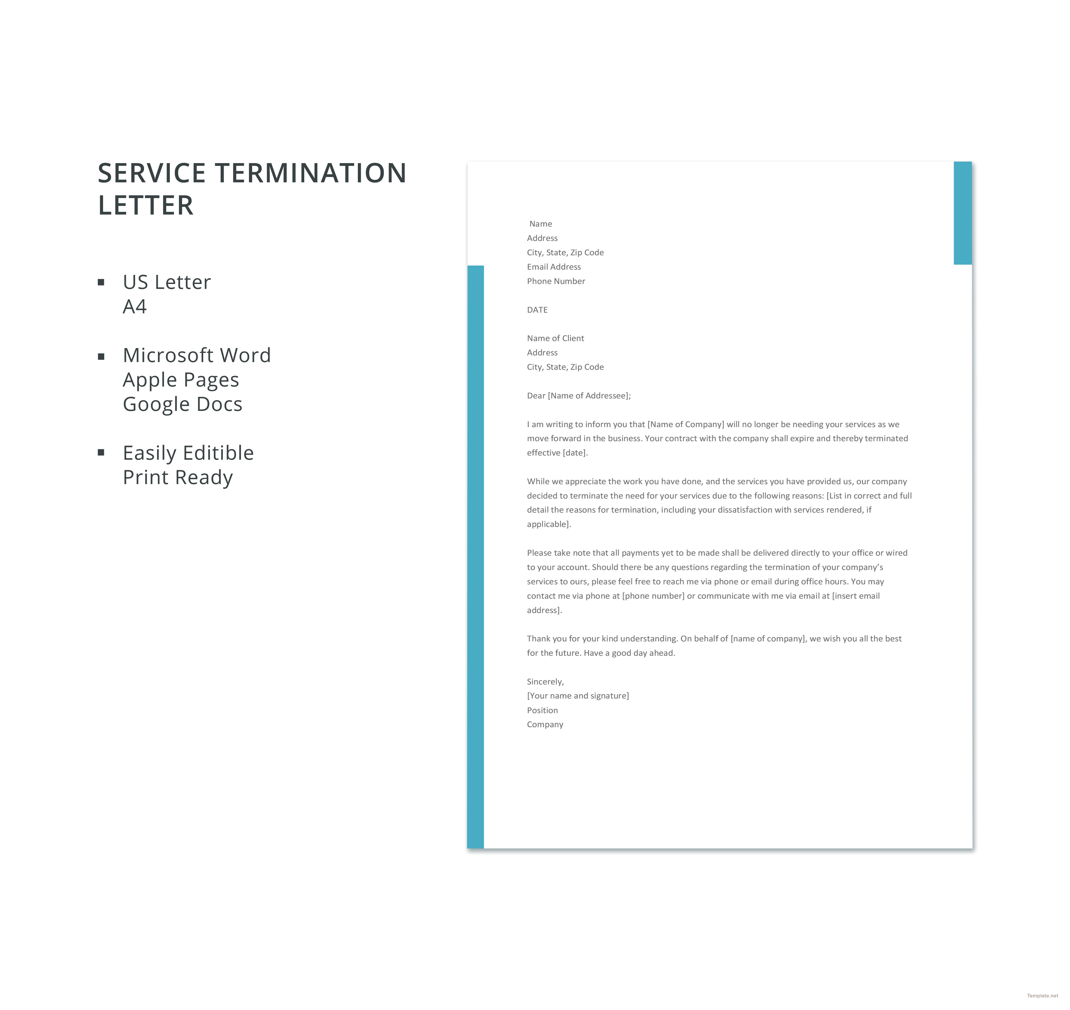 Free Service Termination Letter Template in Microsoft Word, Apple Pages