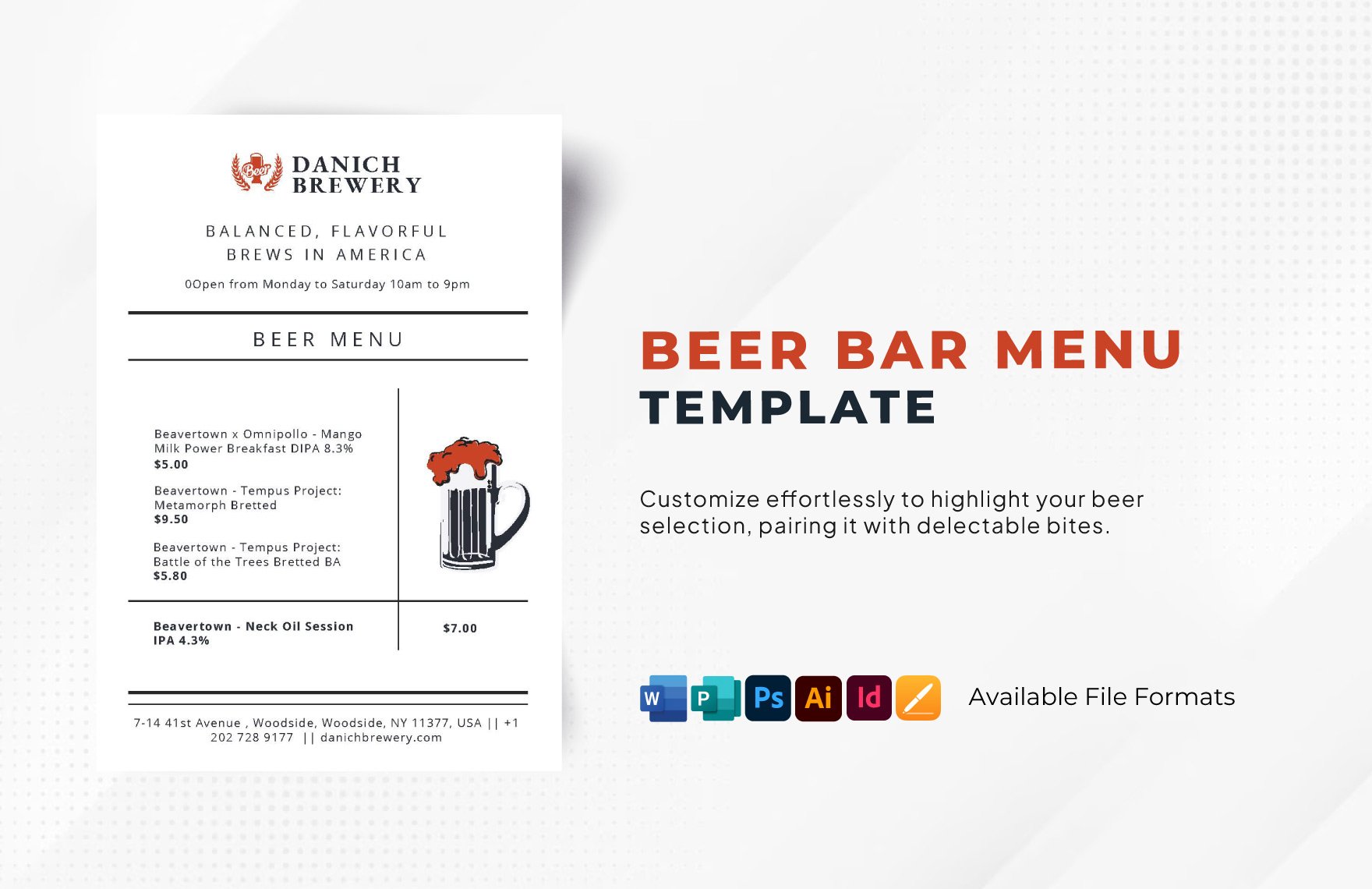 Beer Bar Menu Template in Word, Google Docs, Google Docs, Illustrator, PSD, Apple Pages, Publisher