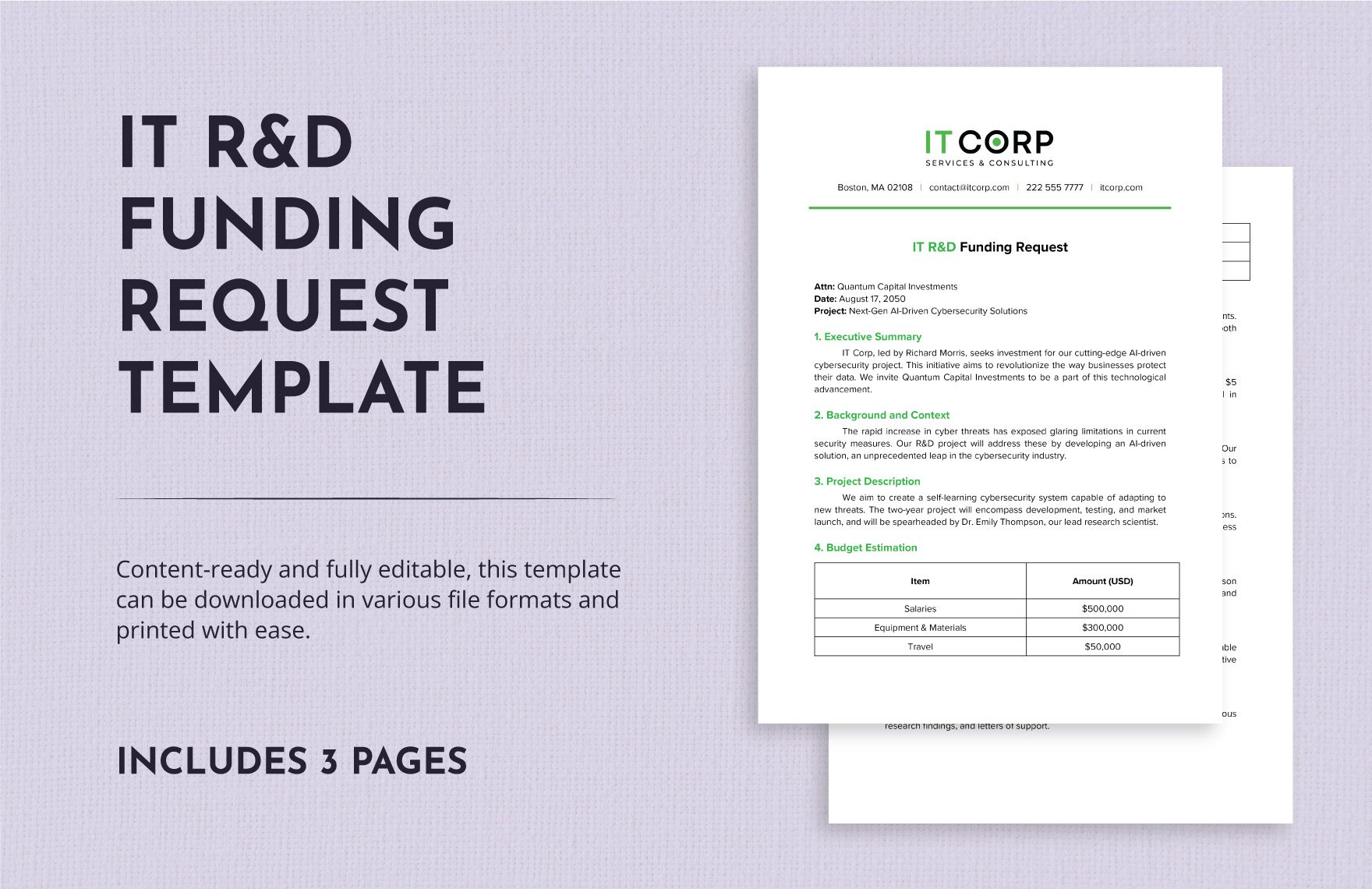 IT R&D Funding Request Template in Word, Google Docs, PDF