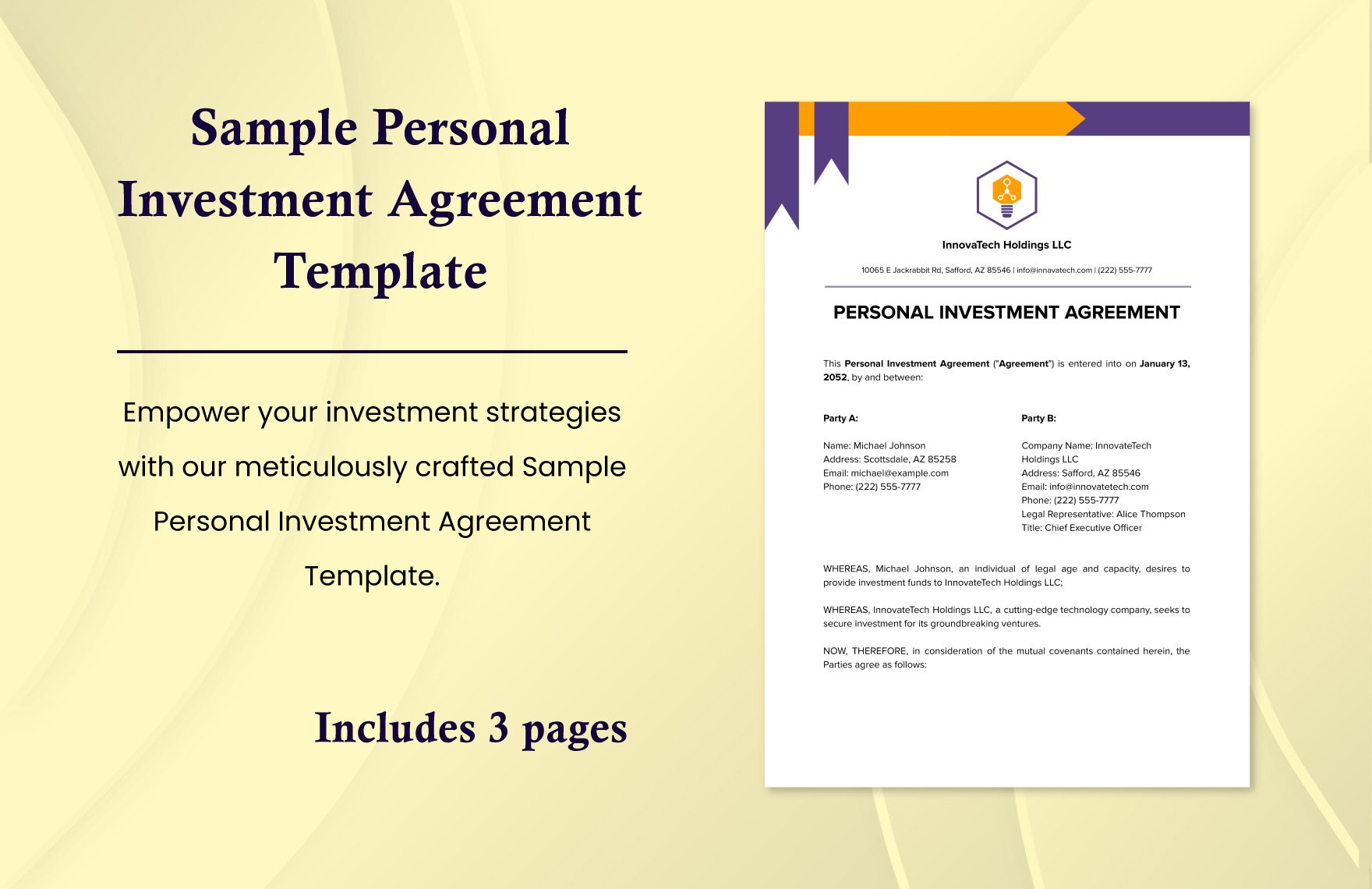 Sample Personal Investment Agreement Template