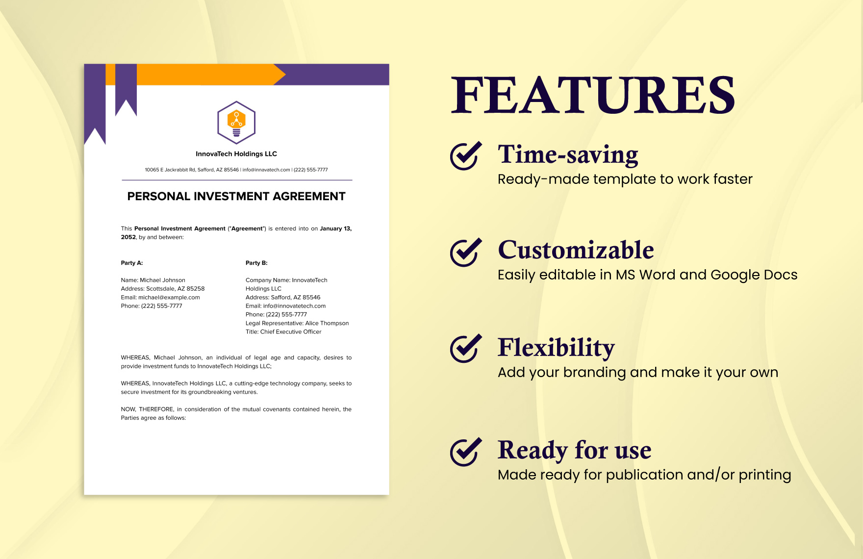 Sample Personal Investment Agreement Template