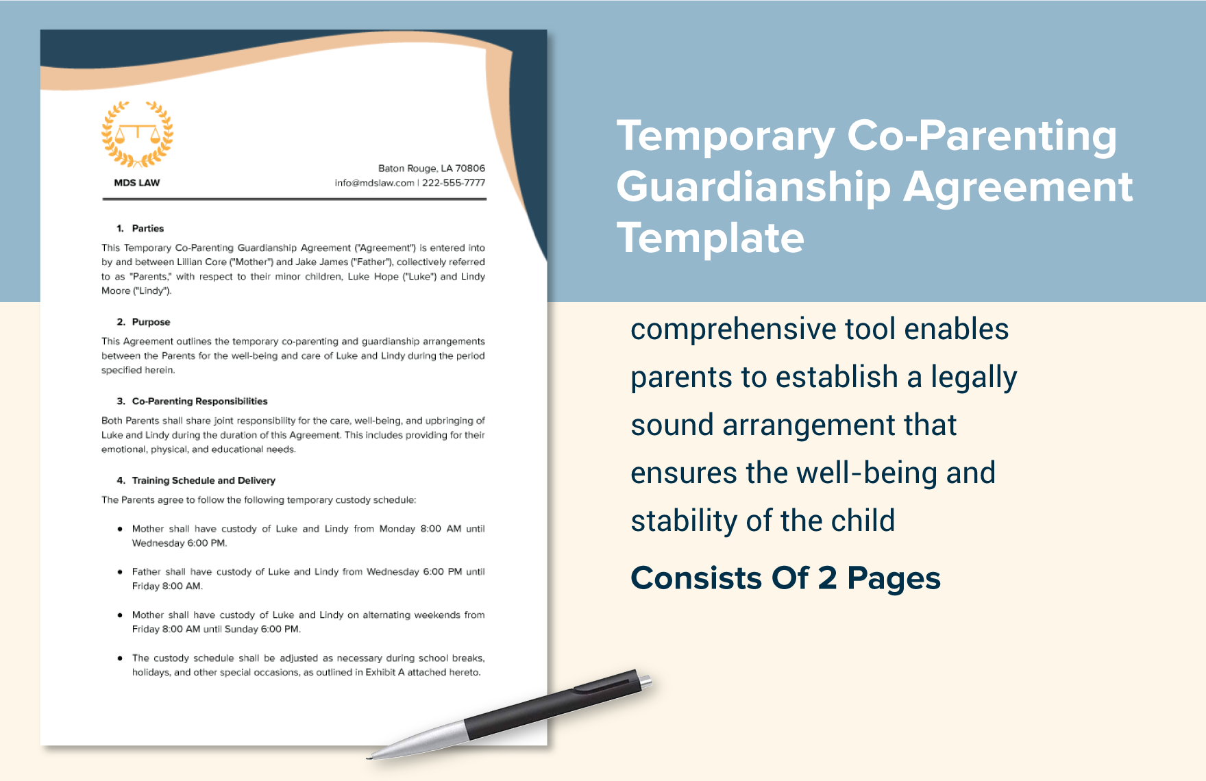 Temporary Co-Parenting Guardianship Agreement Template