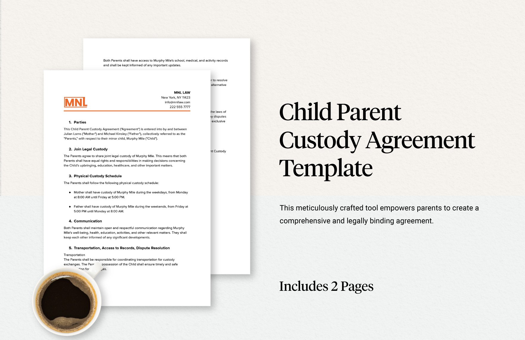 Child Parent Custody Agreement Template