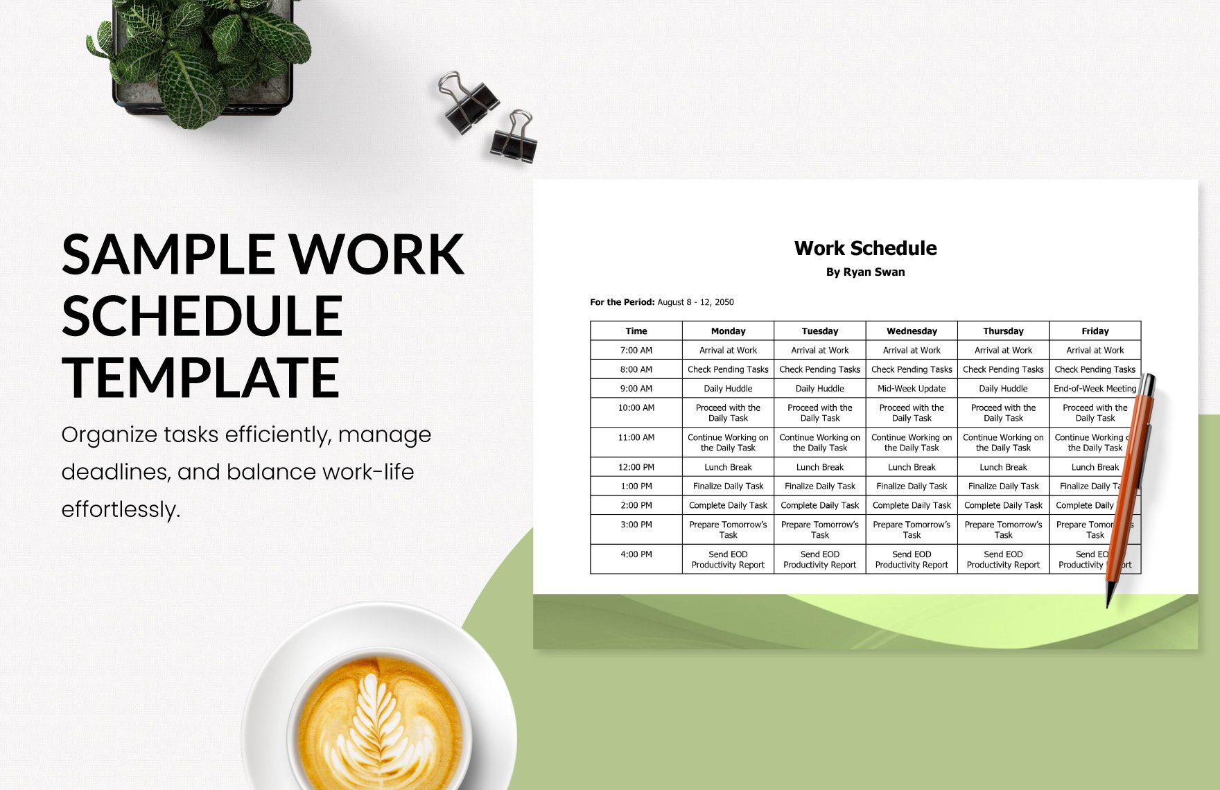 Sample Work Schedule Template