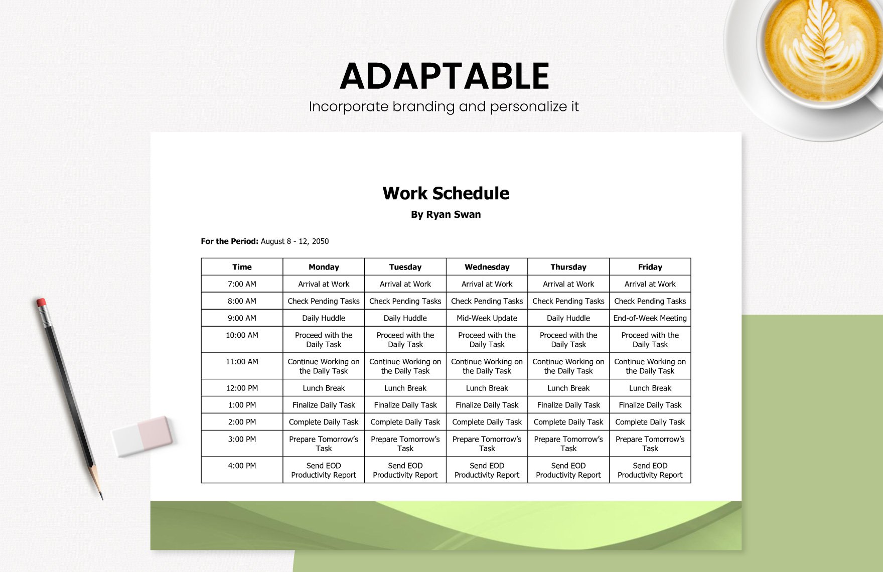 Sample Work Schedule Template