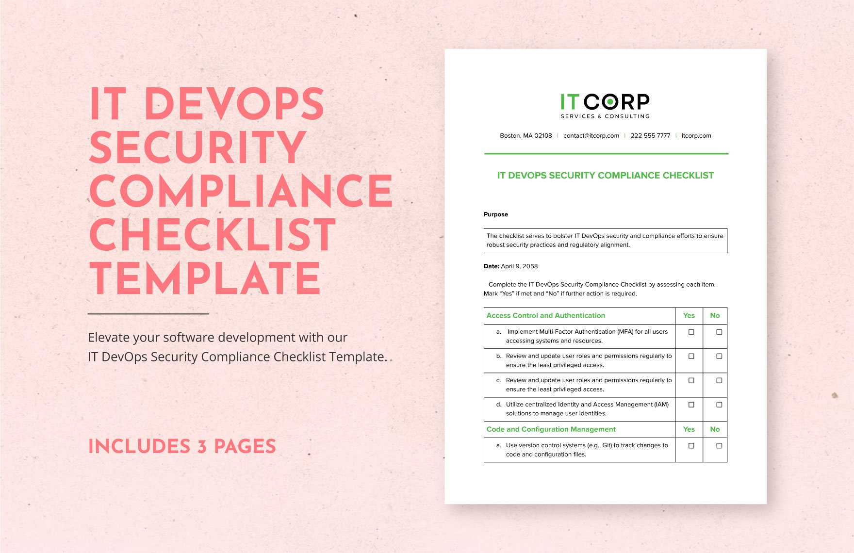 IT DevOps Security Compliance Checklist Template in Word, Google Docs, PDF