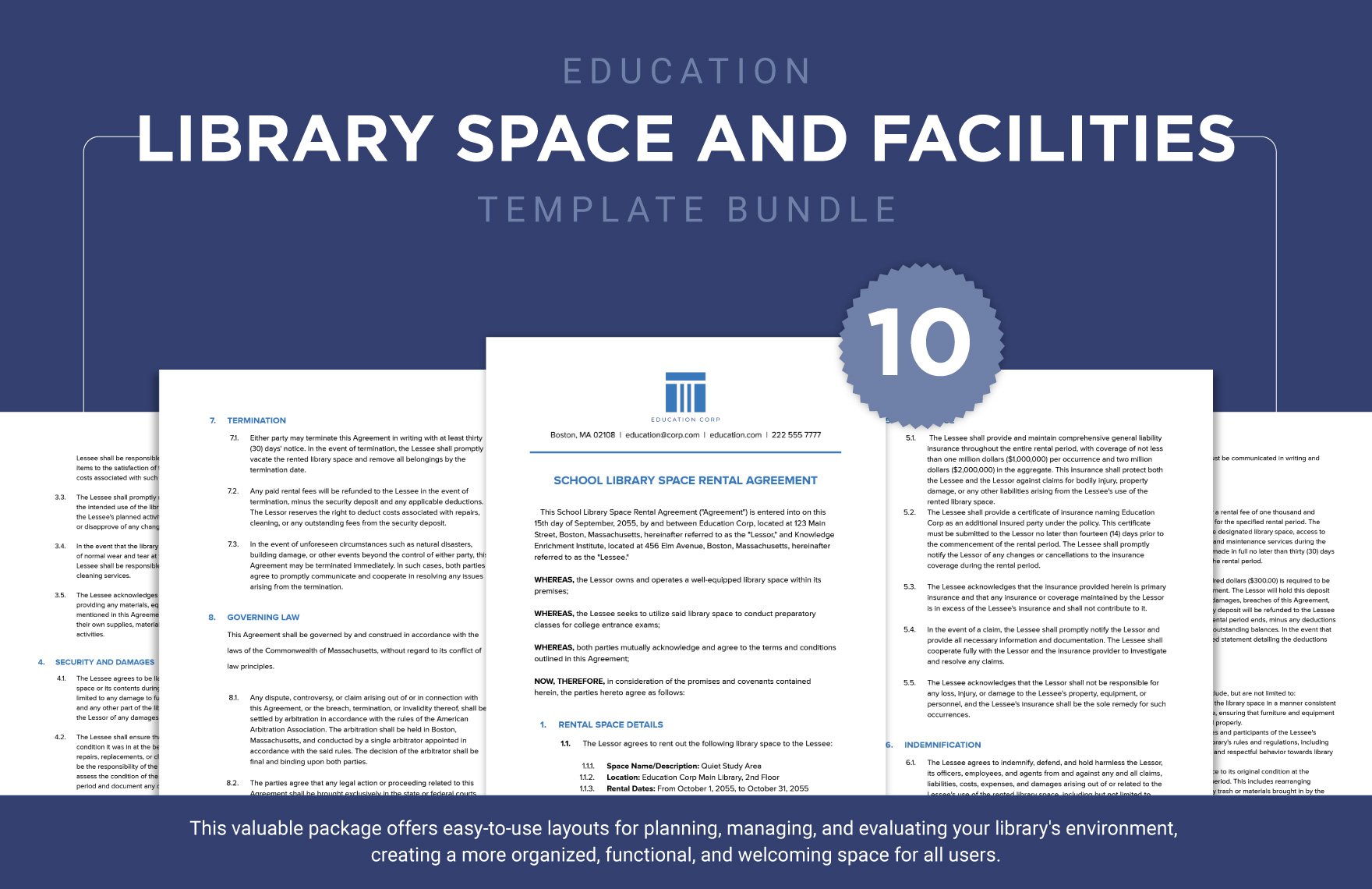 10 Education Library Space and Facilities Template Bundle