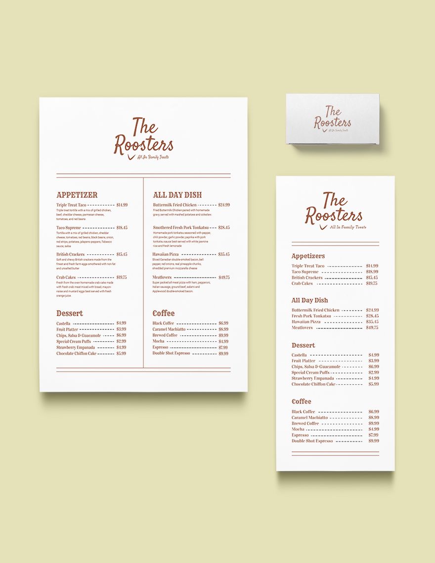 Simple Menu Card Template - Download in Word, Google Docs, Google Docs ...