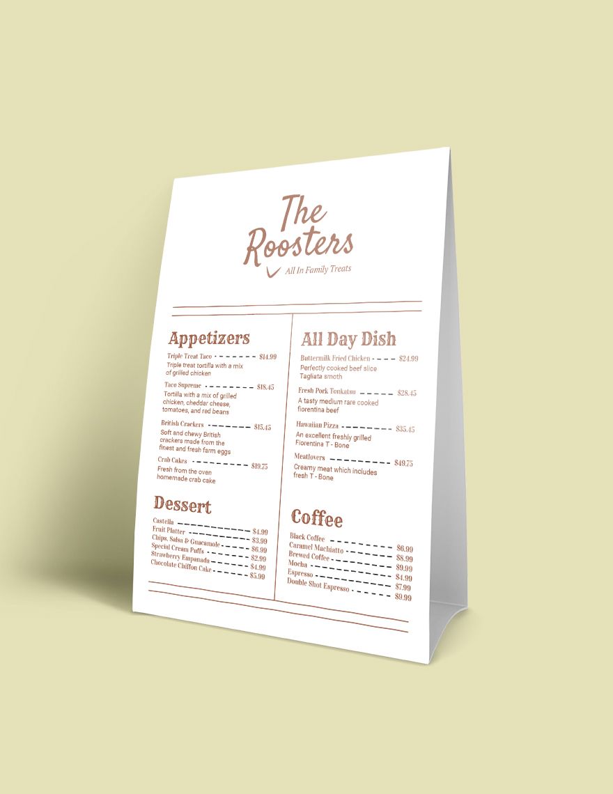 Simple Menu Card Template - Download in Word, Google Docs, Google Docs ...