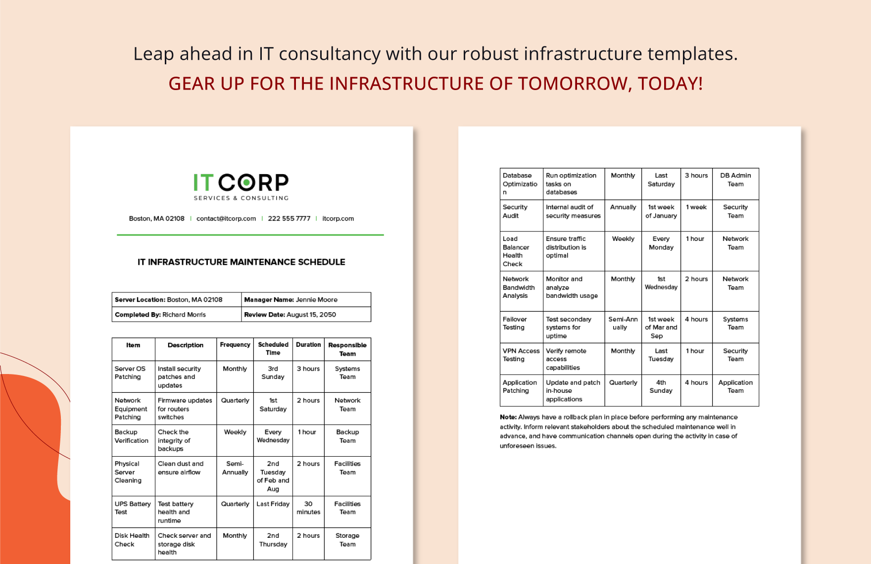 IT Infrastructure Maintenance Schedule Template