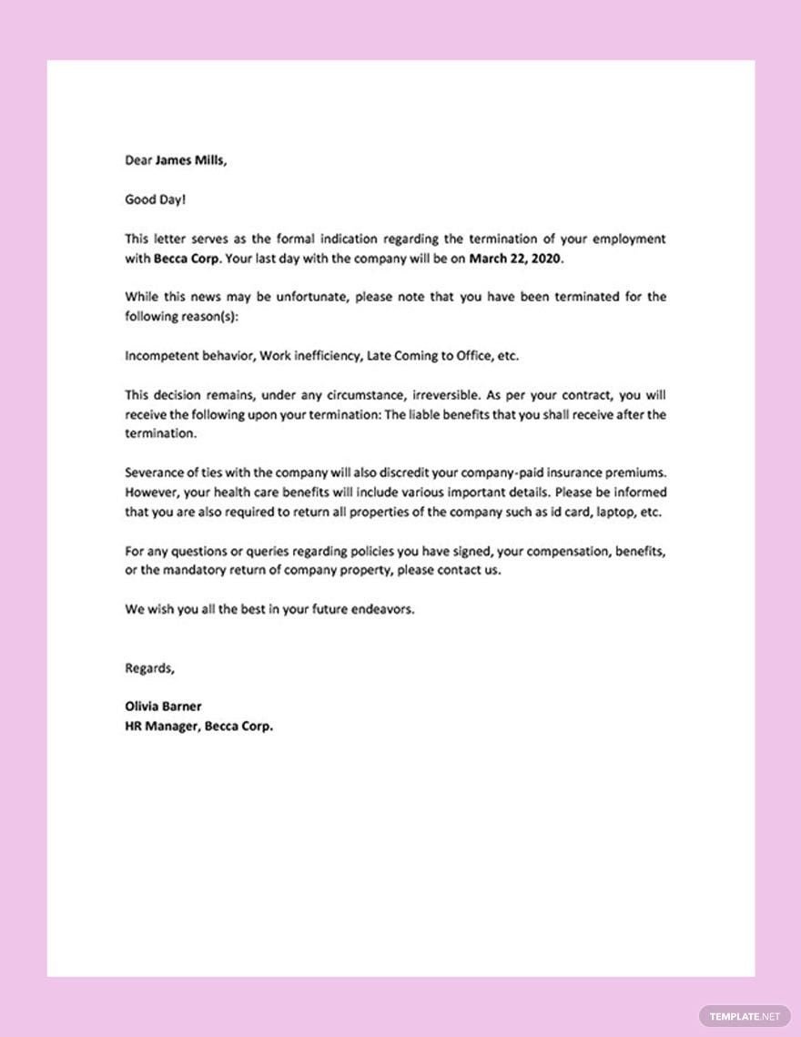 Simple Termination Letter Template