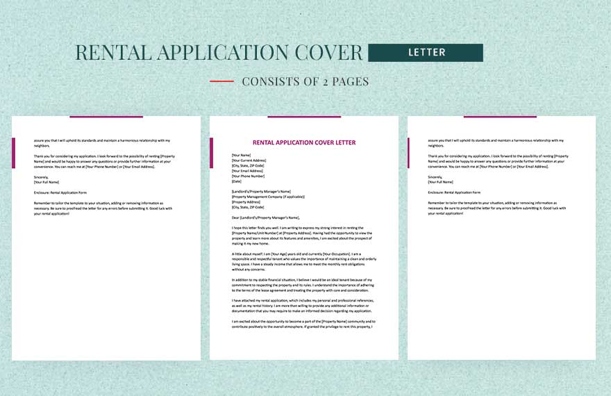 Rental Application Cover Letter in Word, Google Docs