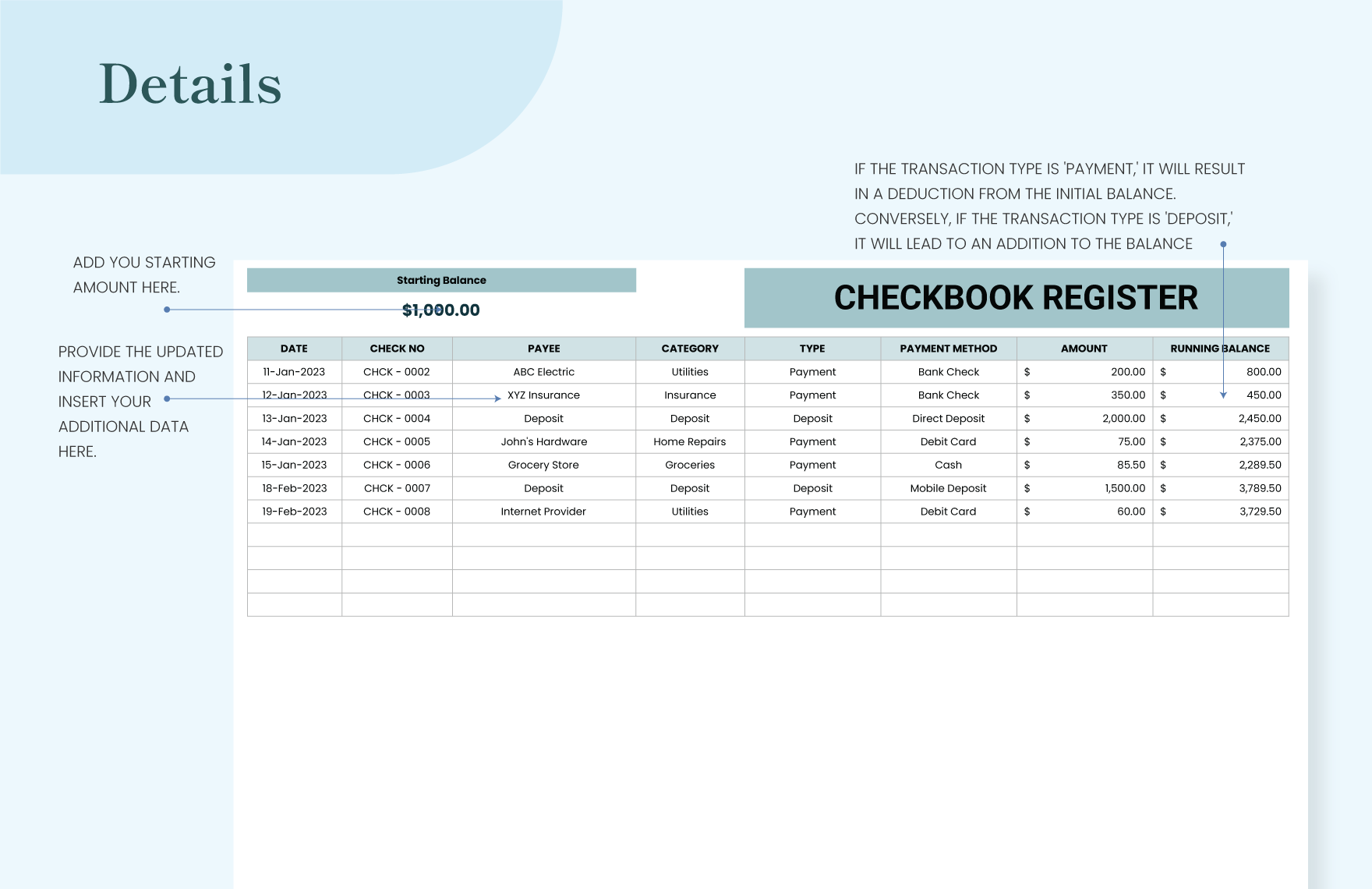 Checkbook Register Template
