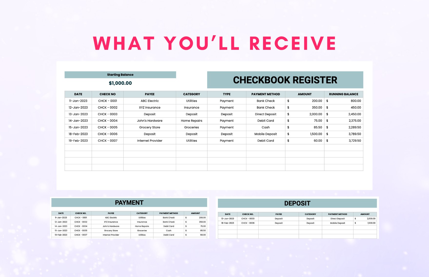 Checkbook Register Template