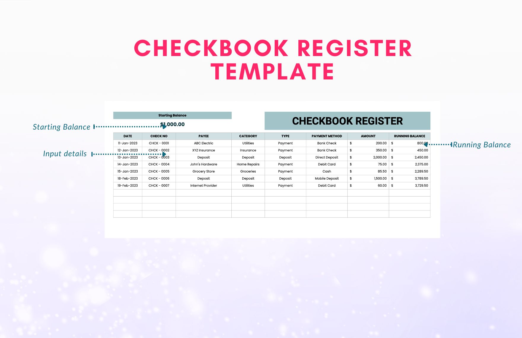 Checkbook Register Template