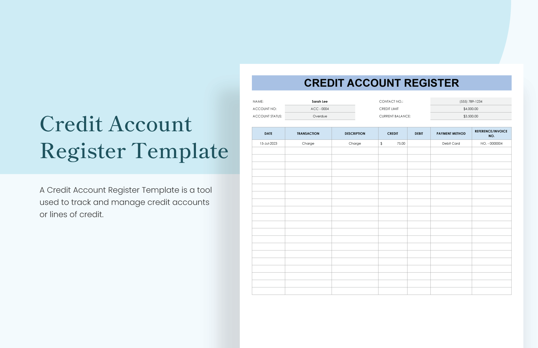 Credit Account Register Template