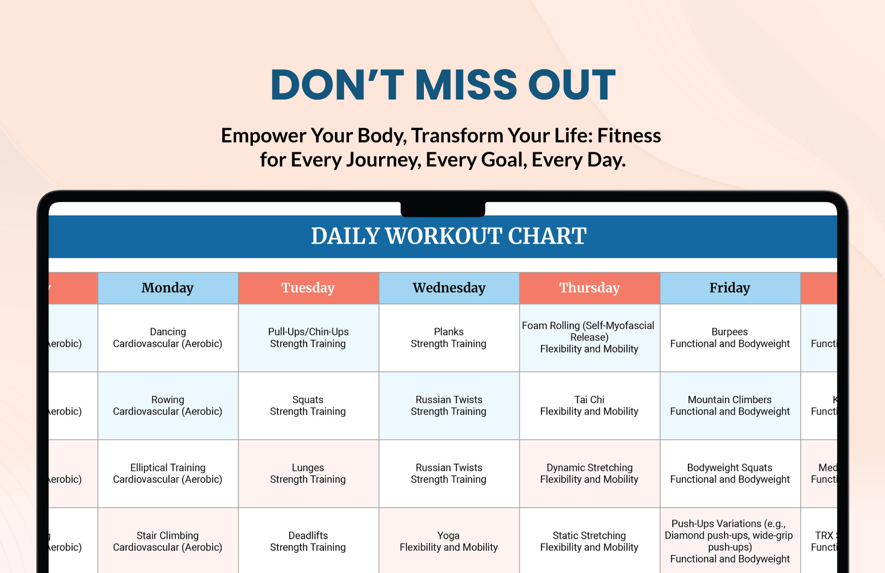 Daily Workout Chart Template