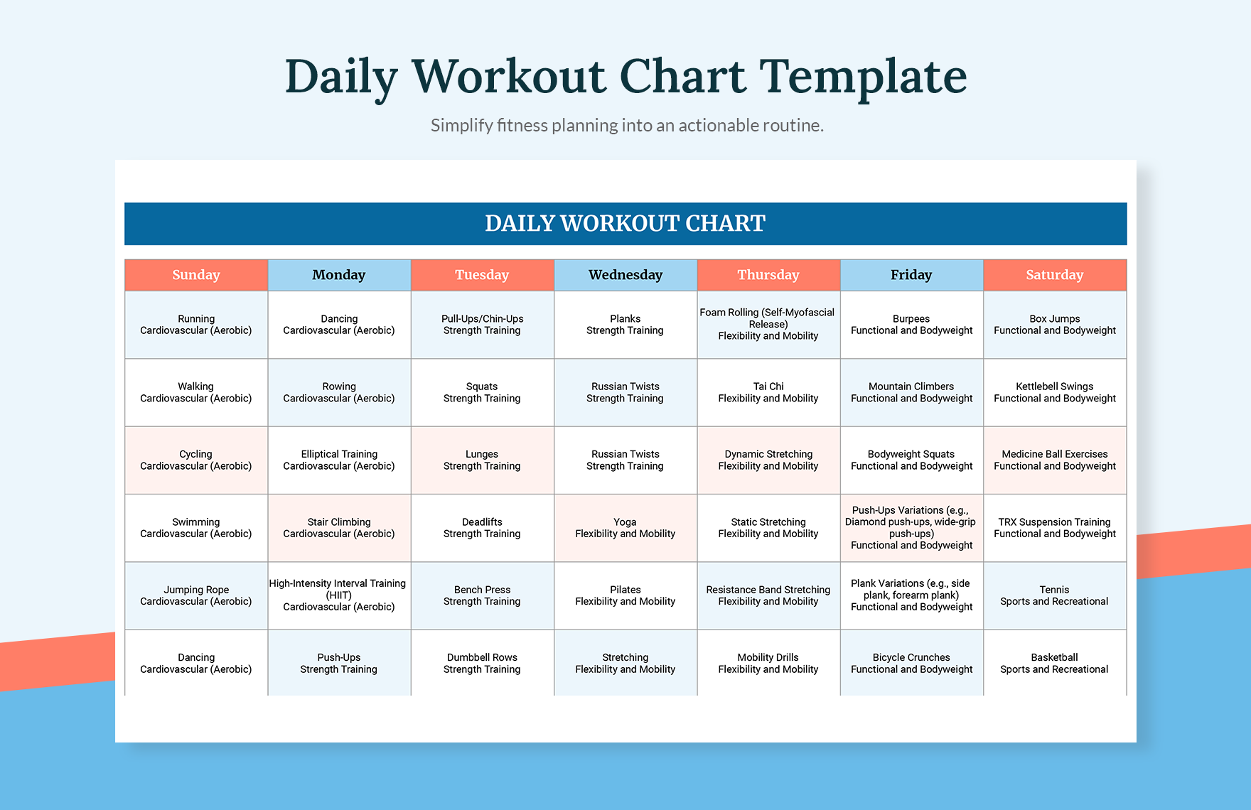 Daily Workout Chart Template In Excel