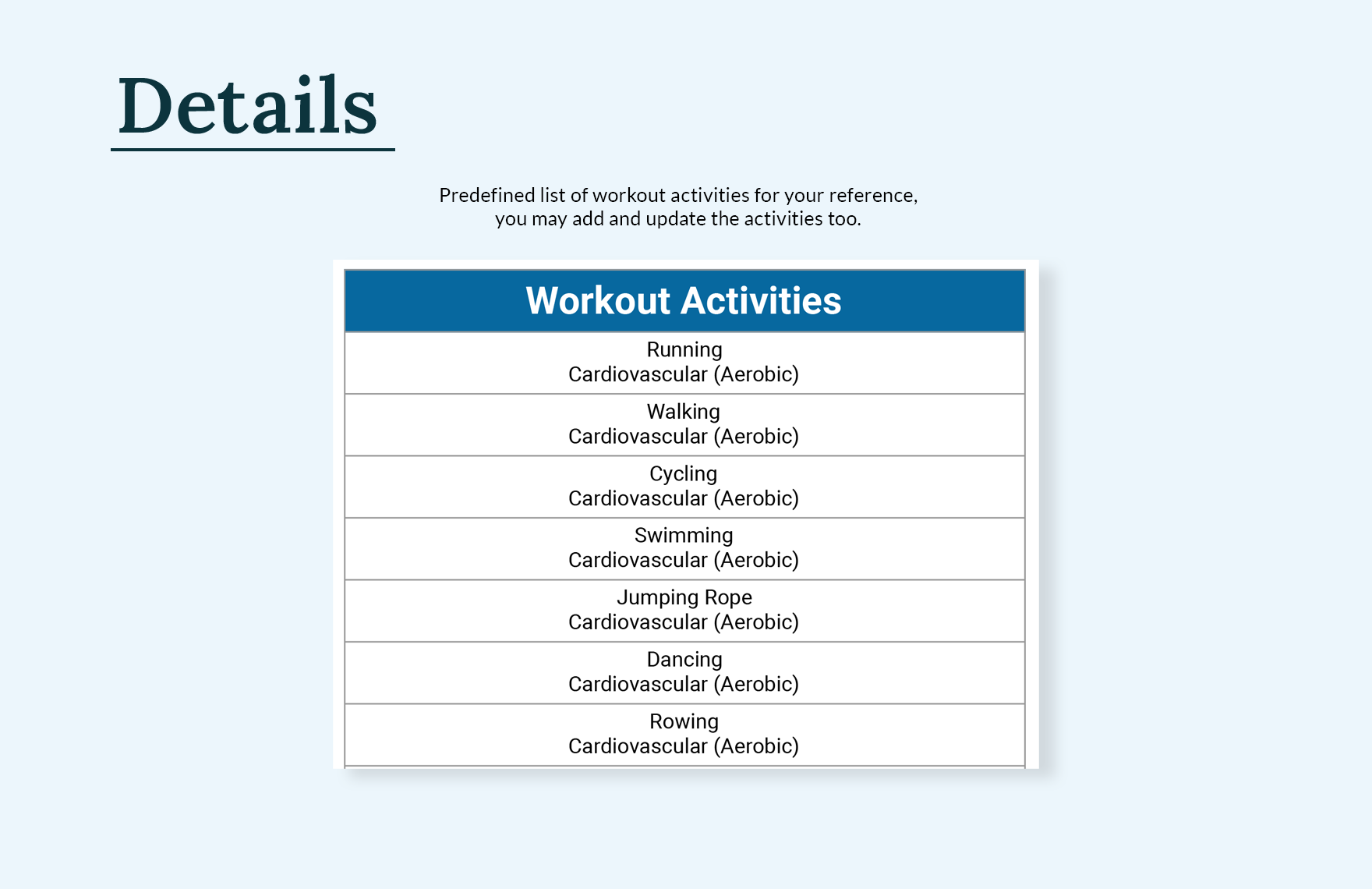 Daily Workout Chart