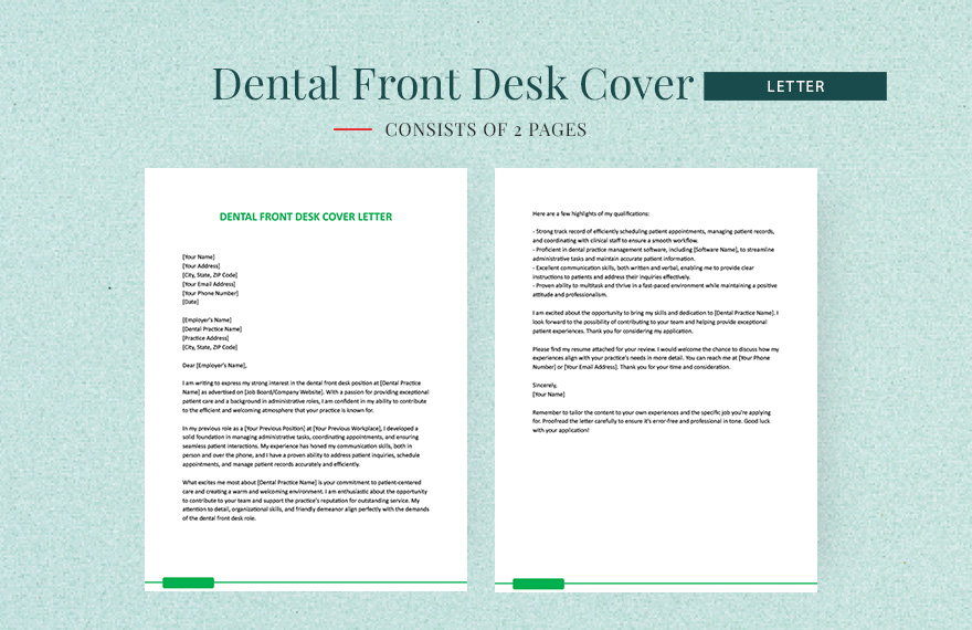 Dental Front Desk Cover Letter in Word, Google Docs, Apple Pages