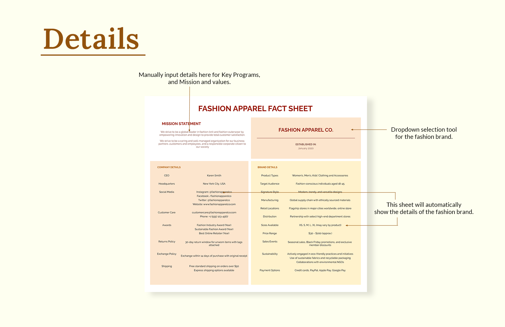 Fashion Apparel Fact Sheet Template